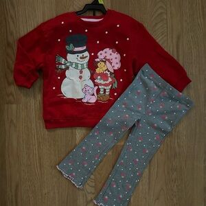 Strawberry shortcake Sweater and Gray Polka Dot Leggings Set
